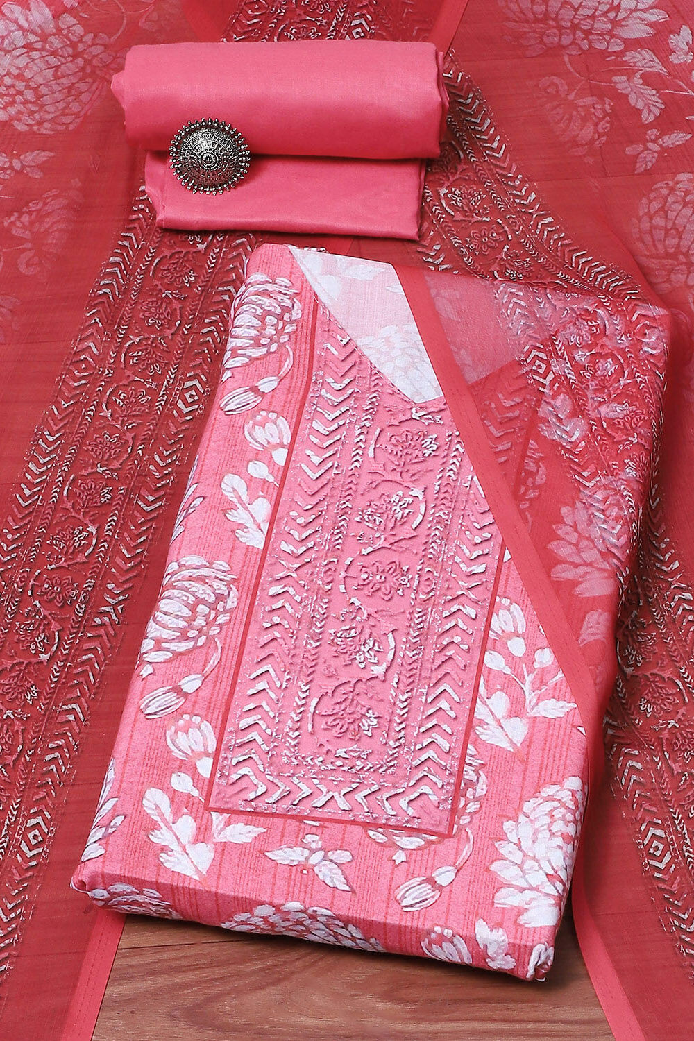 Mustard Cotton Blend Digital Print Unstitched Suit Set image number 0