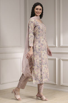 Purple Cotton Printed Embroidered Unstitched Suit Set image number 6