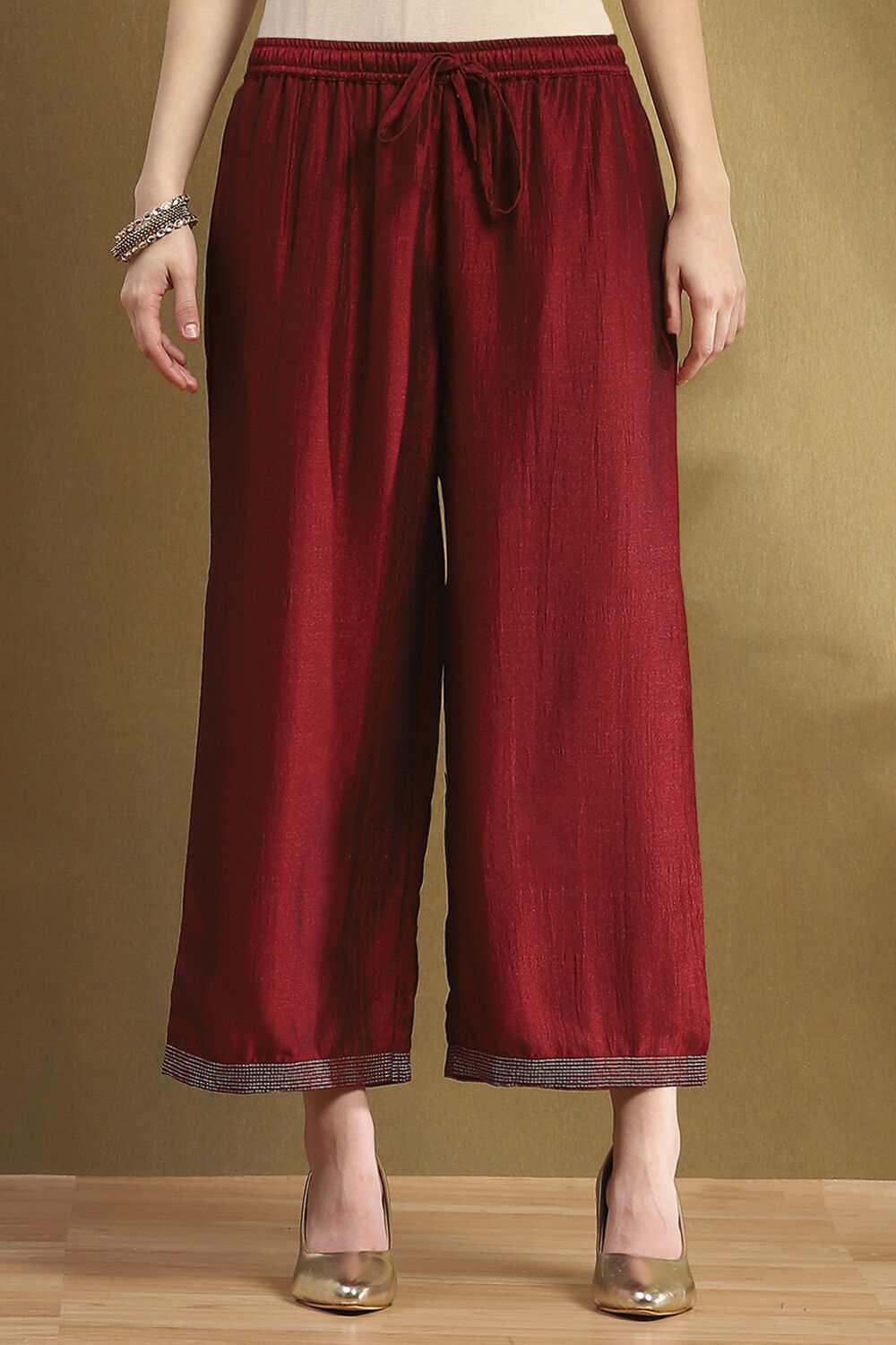 Red Polyester Straight Palazzo Pants image number 5