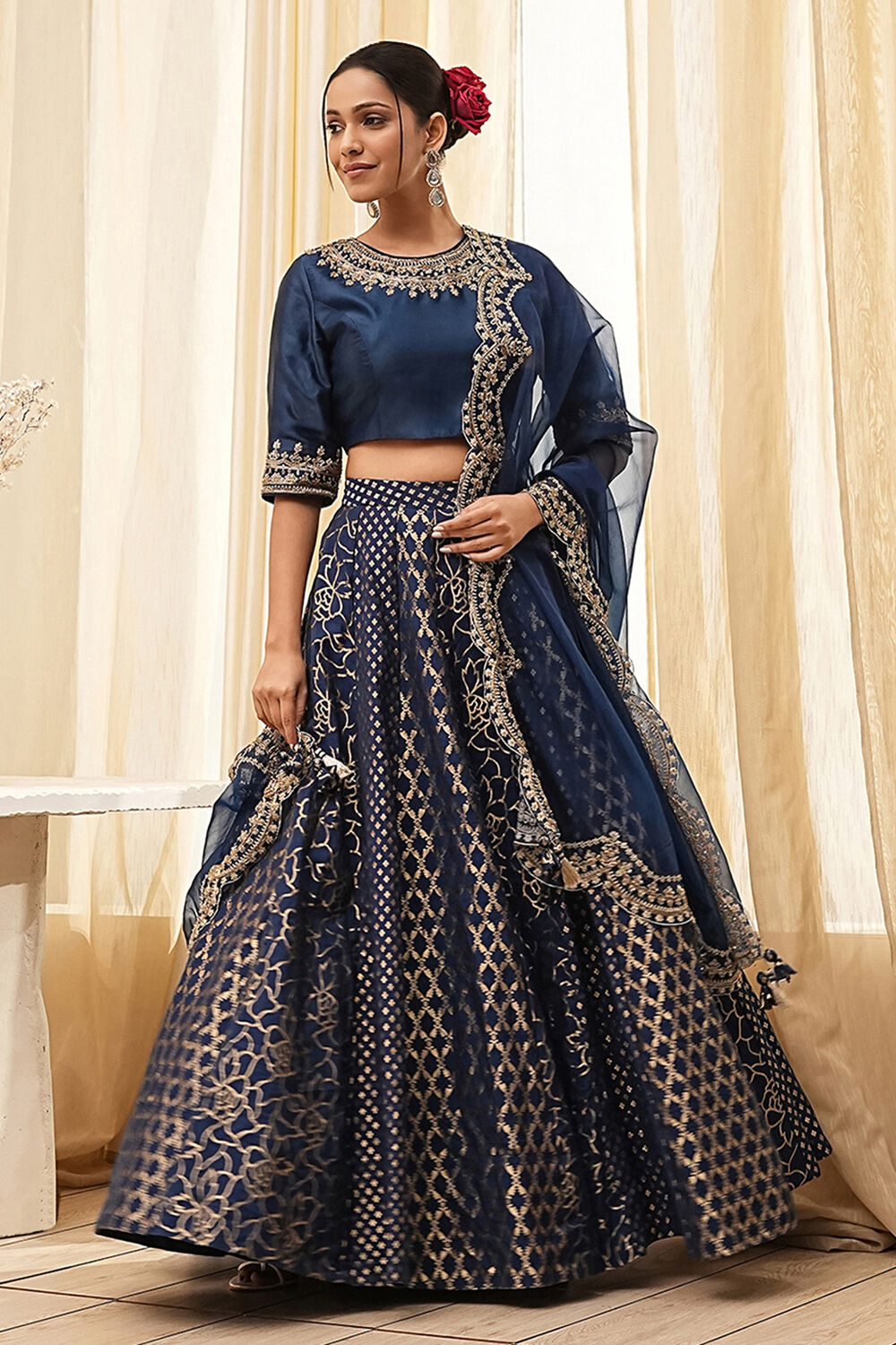 Blue Embroidered Festive Lehenga Set image number 6