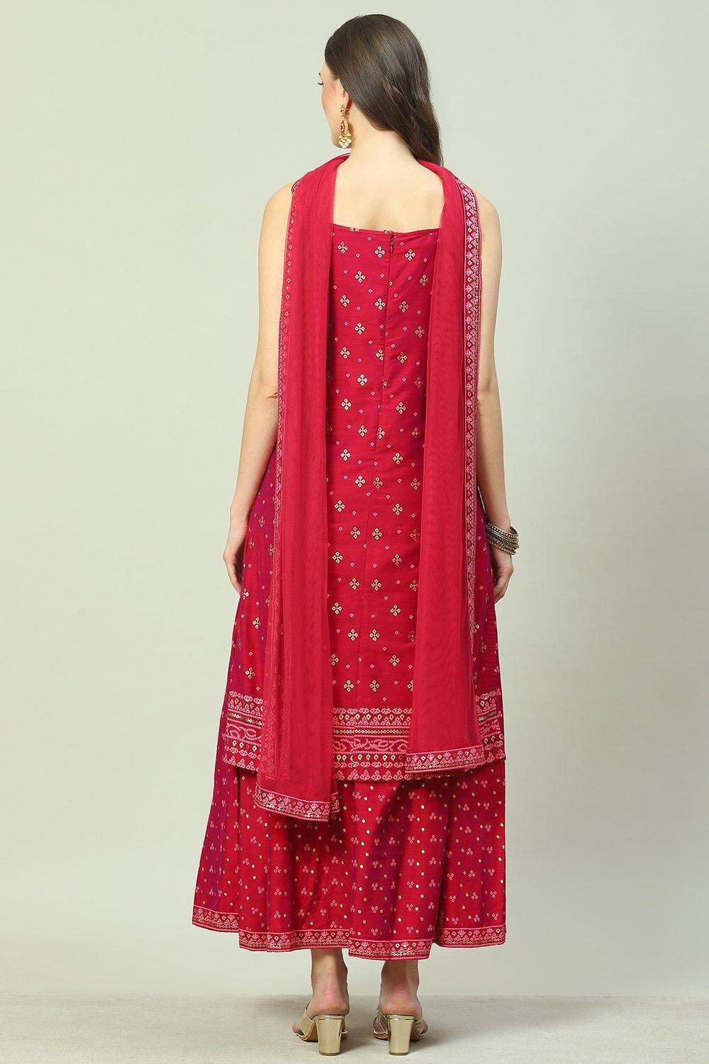 Magenta Cotton Blend Straight Printed Kurta Suit Set image number 5