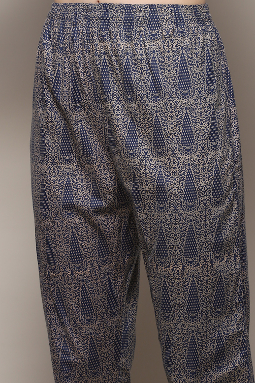 Blue Cotton Hand Embroidered Unstitched Suit Set image number 3