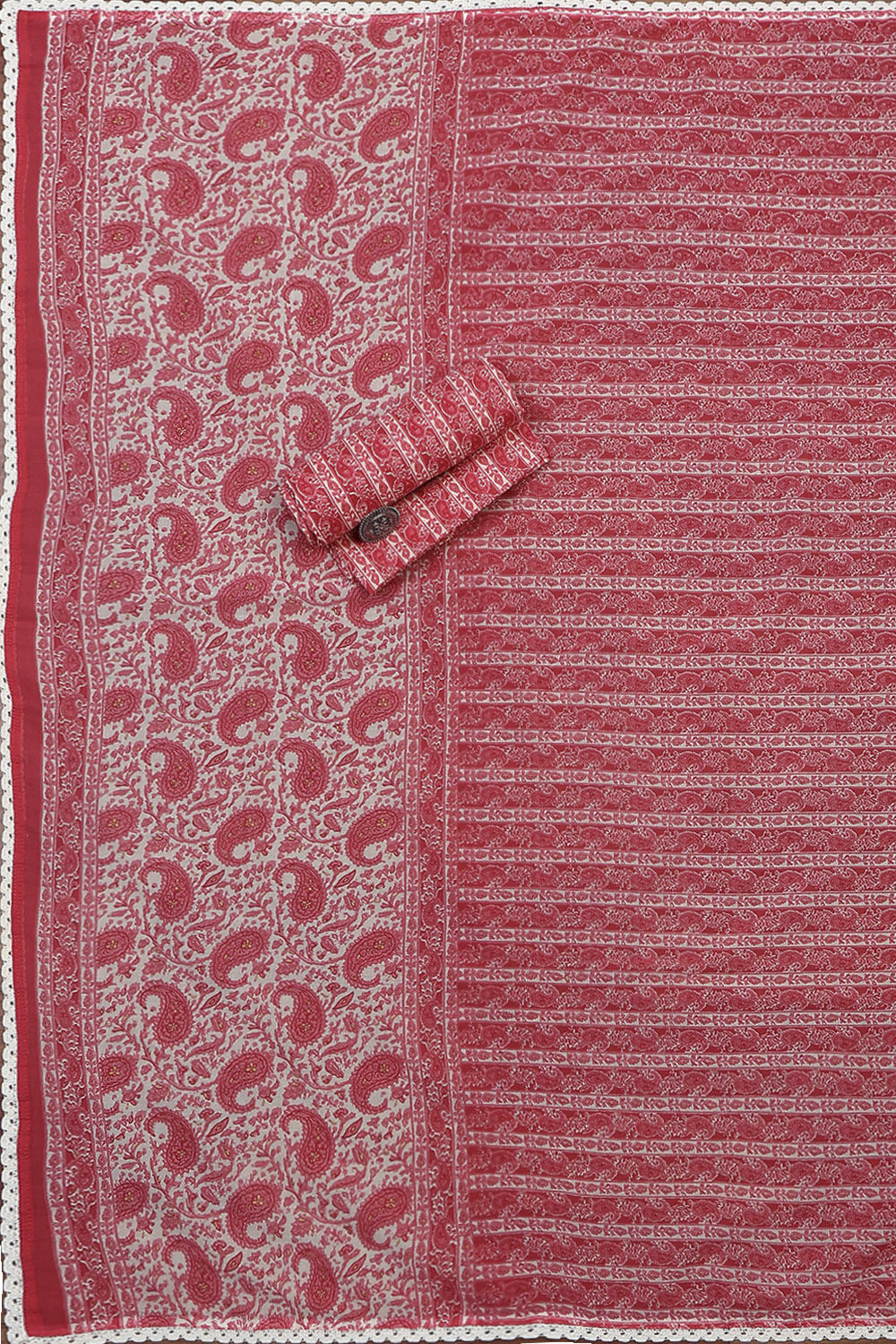 Pink Tissue Screen Print Unstitched Suit Set image number 3