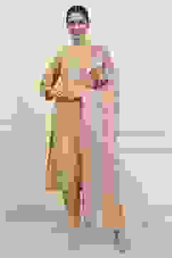 Mustard Silk Blend Machine Embroidered Unstitched Suit Set image number 1