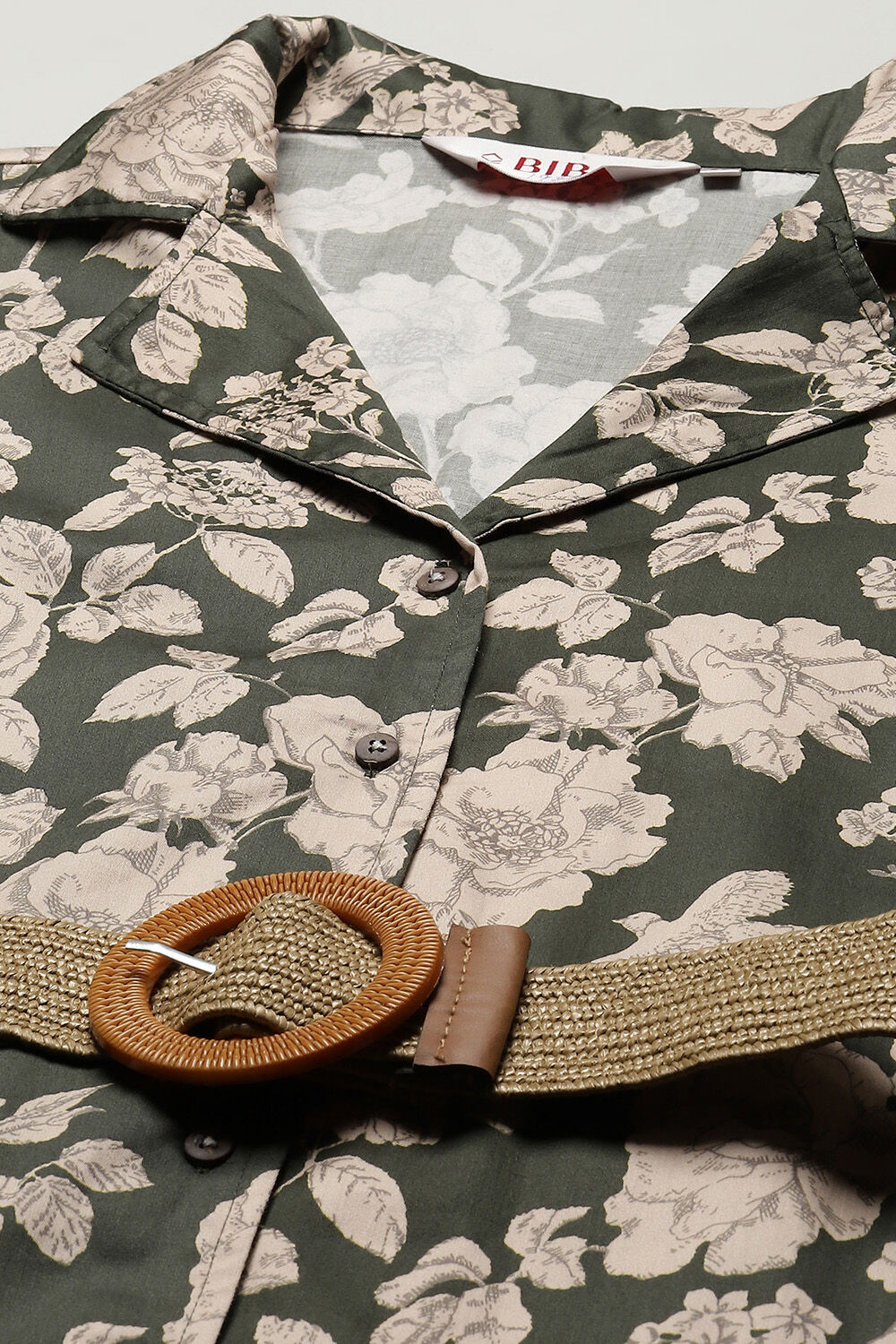 Dark Green Pure Cotton Floral Printed Straight Dress image number 1