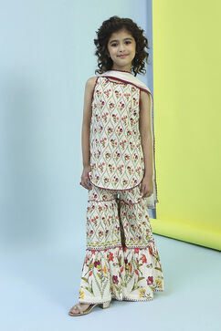 Off White Cotton Sharara Suit Set image number 7