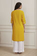 Yellow Cotton Solid Straight Kurta image number 3