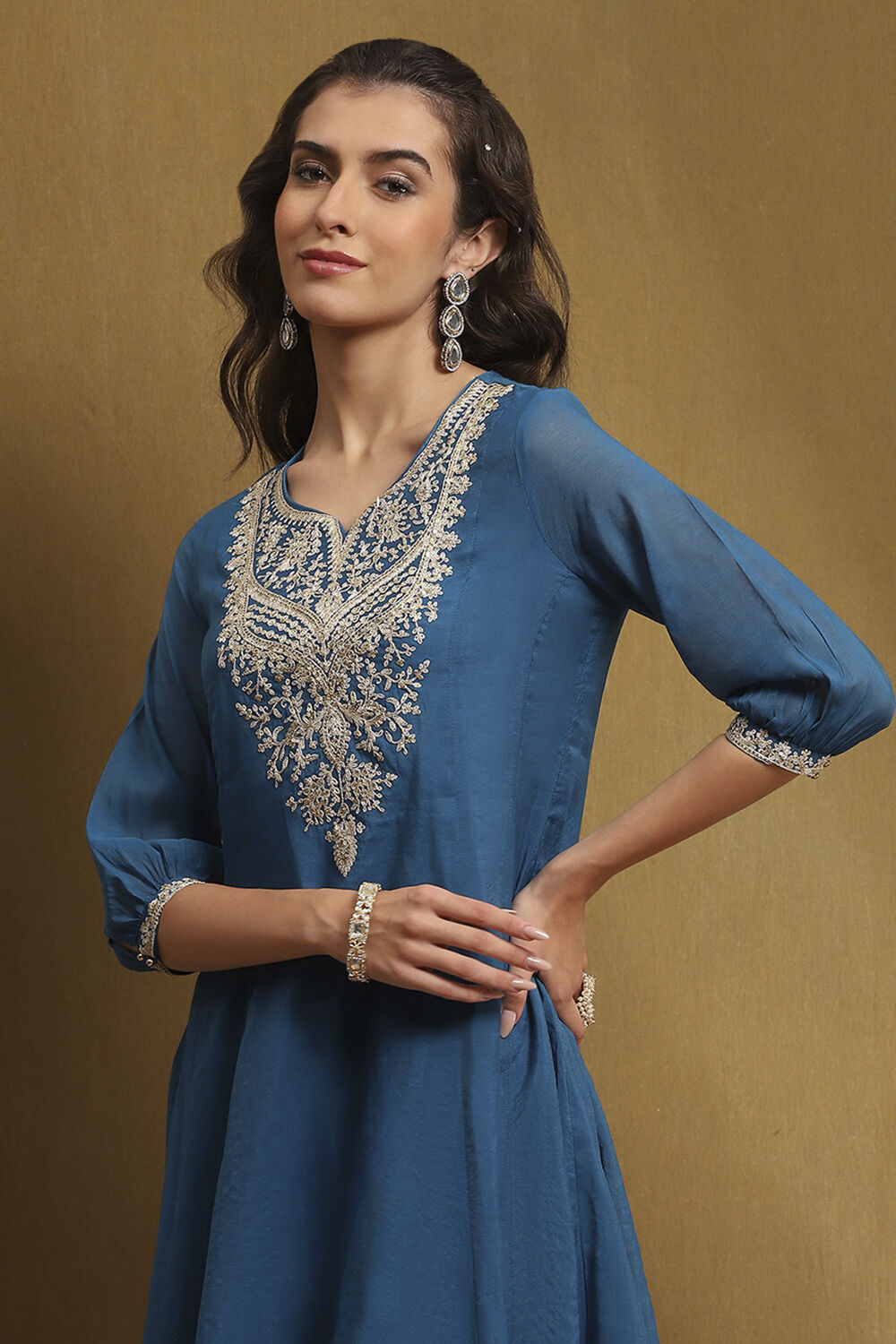 Green Embroidered Festive Kalidar Suit Set image number 1