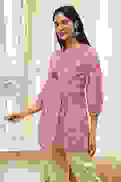 Coral Cotton Pleated Short Kurta image number 2