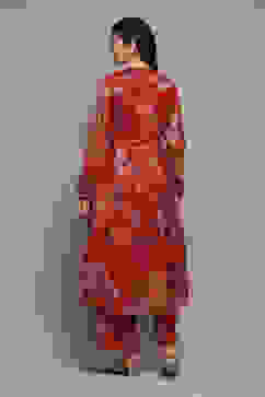 Red Polyester Anarkali Kurta Palazzo Suit Set image number 5