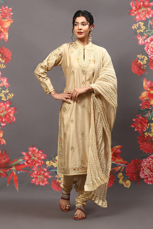 Rohit Bal Fuschia Cotton Blend Straight Kurta Suit Set image number 7