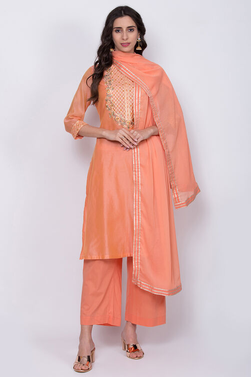 Yellow Poly Cotton Straight Kurta Palazzo Suit Set image number 3