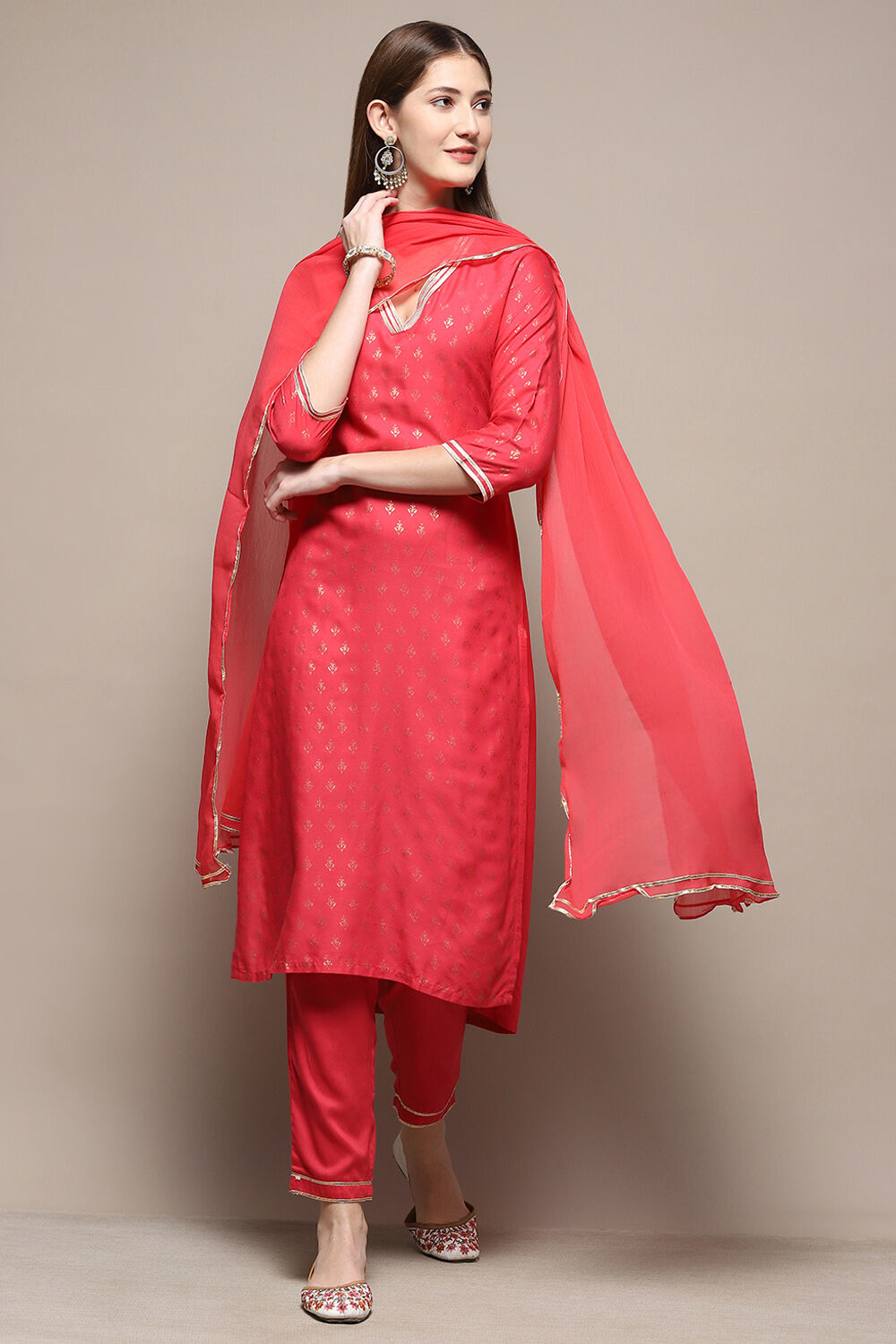 Fuschia Rayon Straight Kurta Pant Suit Set image number 0