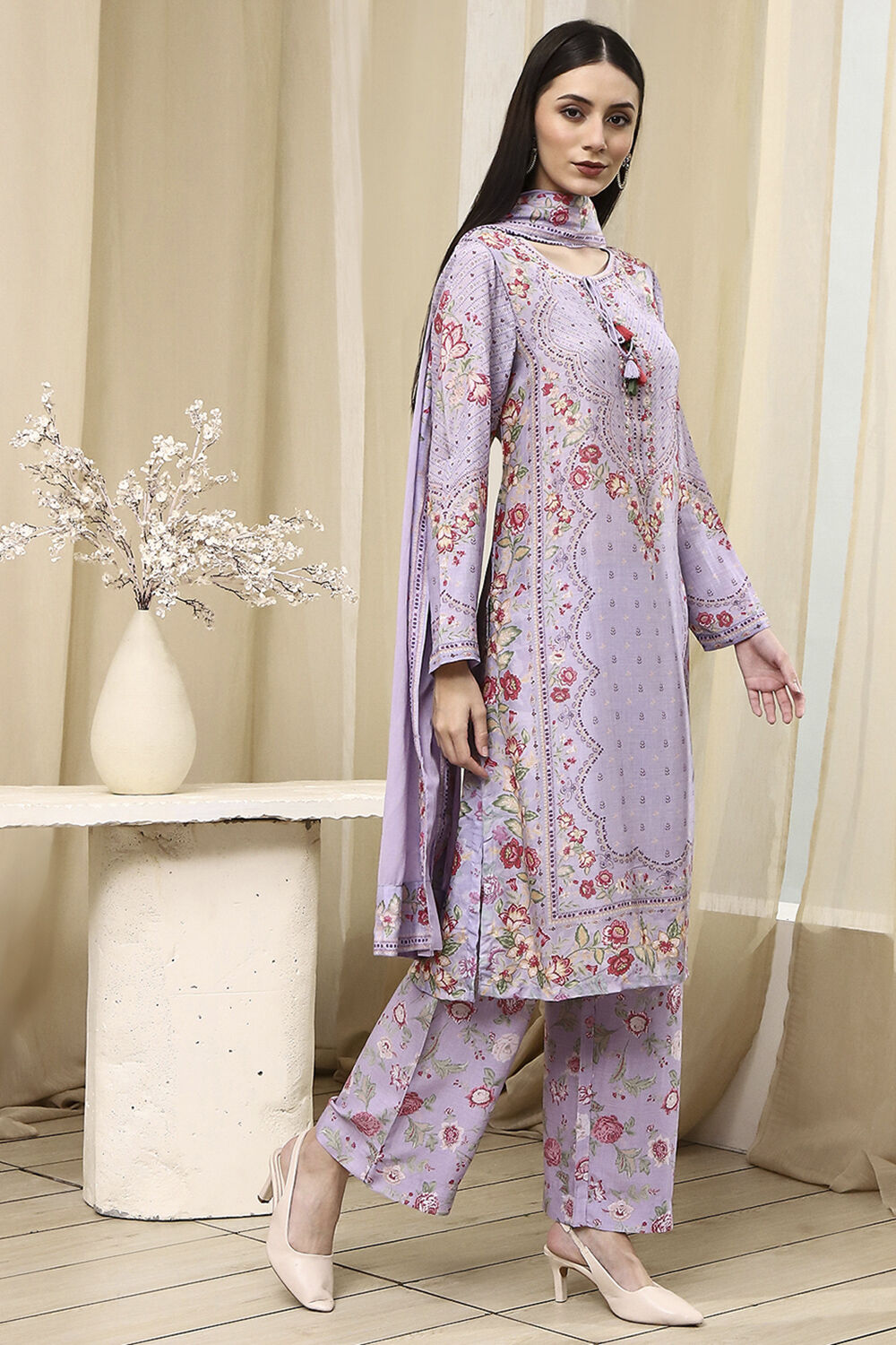 Purple Modal Blend Straight Suit Set image number 5