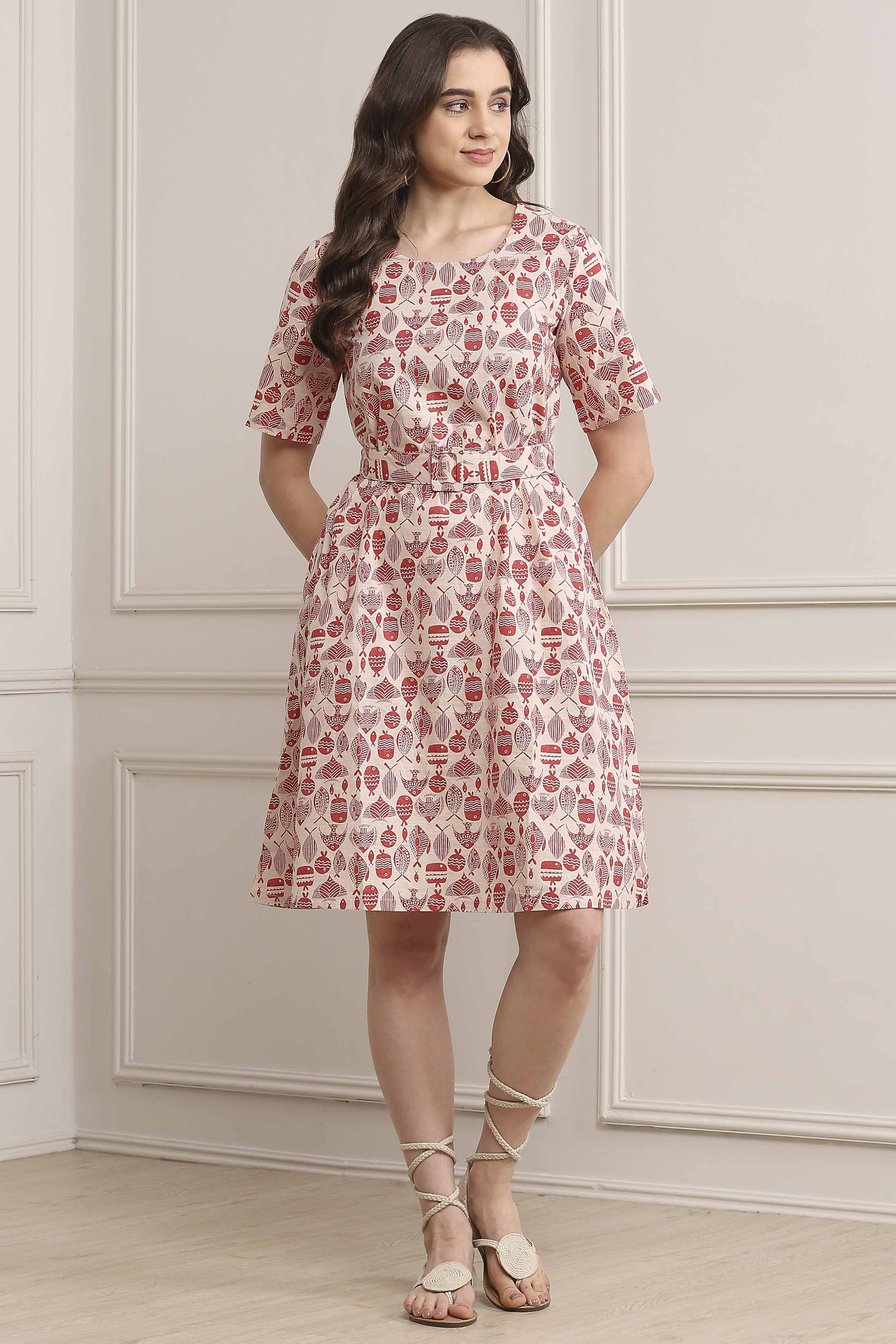 Coral Red Rayon Straight Printed Kurta image number 5