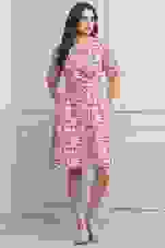 Coral Red Rayon Floral Short Dress With Belt image number 5