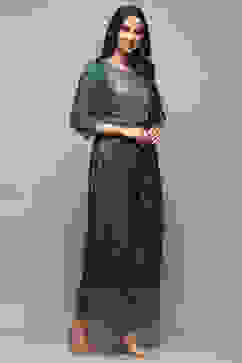 Teal Viscose Jackquard Straight Printed Jumpsuit image number 4