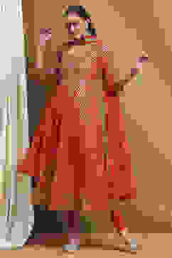 Red Cotton Printed Anarkali Suit Set image number 0