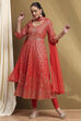 Red Cotton Printed Anarkali Suit Set image number 0