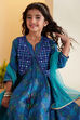 Green & Blue Cotton Printed Anarkali Kurta Set image number 1