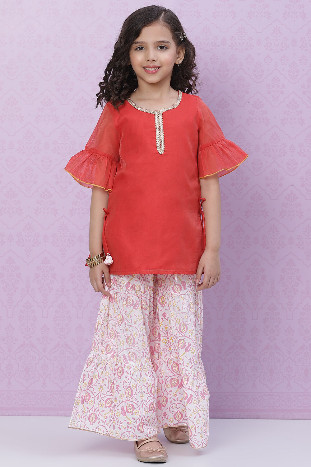 Red Art Silk Straight Top image number 3