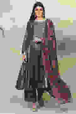 Tea Green Art Silk Kalidar Kurta Palazzo Suit Set image number 4