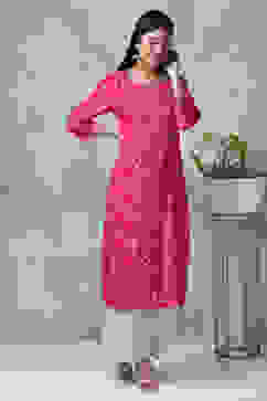Pink Rayon Straight Kurta Pants Set image number 3