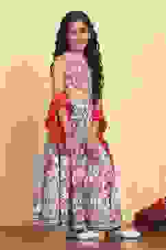 White Viscose Rayon Flared Printed Lehenga Set image number 5