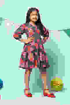 Blue Cotton All Over Print Dress image number 3