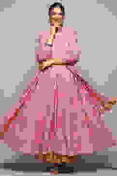 Blush Pink Cotton Anarkali Kurta Lehenga Set image number 7