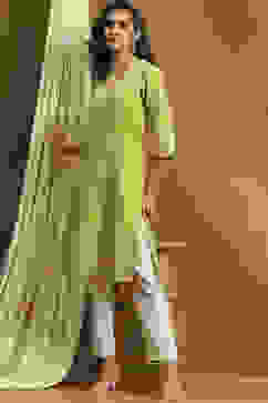 Green Cotton Blend Solid Straight Kurta image number 0