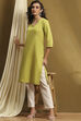 Green Cotton Blend Solid Straight Kurta image number 0
