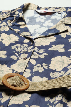 Blue Pure Cotton Floral Printed Straight Dress image number 2