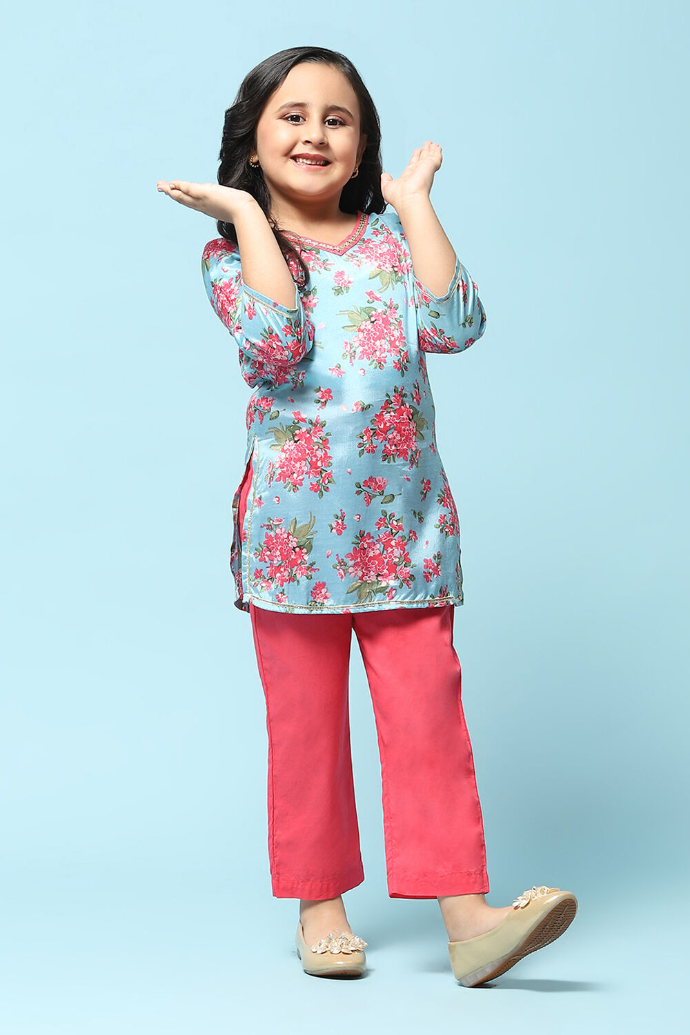 Blue Cotton Viscose Straight Printed 2 Piece Set image number 7