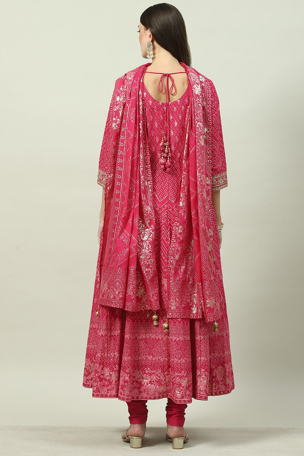 Pink Cotton Anarkali Kurta Churidar Suit Set image number 4