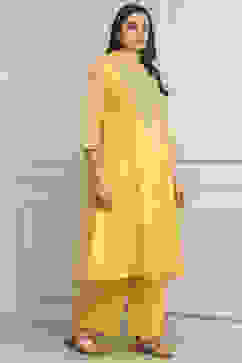 Yellow Poly Chanderi Kalidar Suit Set image number 4