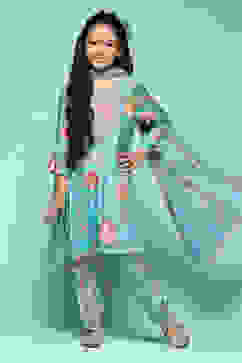 Turquoise Viscose Straight Printed Kurta Salwar Suit Set image number 0