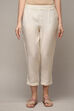 White Cotton Blend Slim Pants image number 5