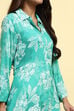 Blue Floral Printed Shirt Style A-line Dress image number 1