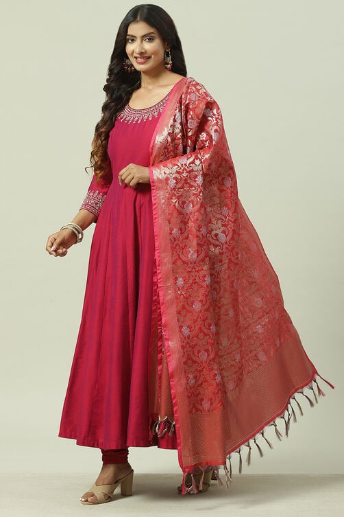 Teal Poly Viscose Anarkali Kurta Churidar Suit Set image number 5