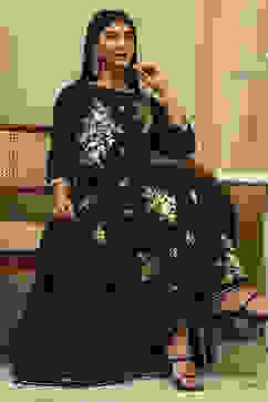 Black Poly Chanderi Layered Tiered Dress image number 0