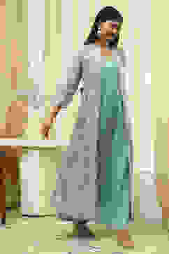 Turquoise Printed Layered Cape Dress image number 4