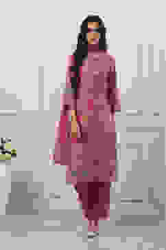 Pink Cotton Blend Straight Suit Set image number 6