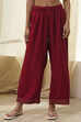 Red Solid Straight Palazzos image number 4