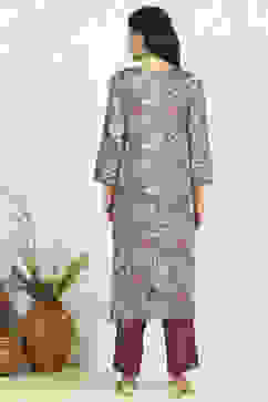 Purple Cotton Floral Printed Unstitched Suit Set image number 5