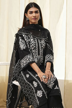Black Cotton Blend A Line Suit Set image number 8
