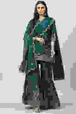 Teal Blue Viscose Straight Kurta Garara Suit Set image number 0