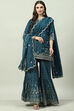 Teal Blue Viscose Straight Kurta Garara Suit Set image number 0