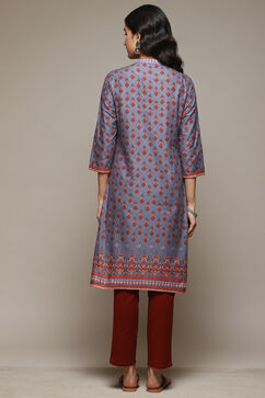 Grey Cotton Straight Printed Kurta image number 3
