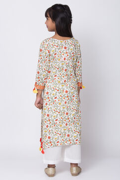 White Cotton A-Line Straight Kurta Palazzo Suit Set image number 4